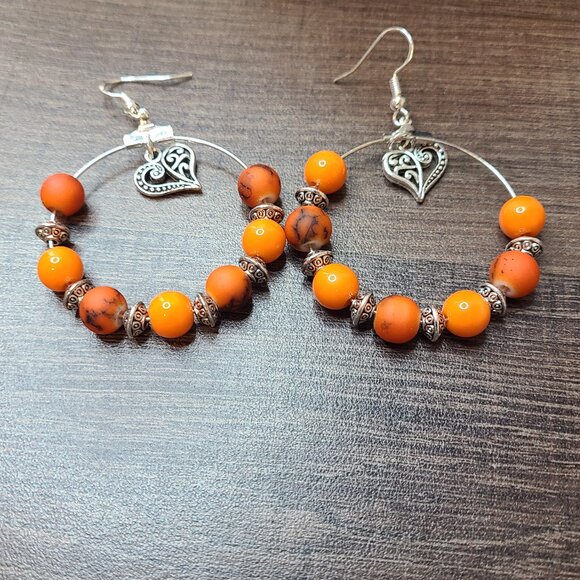 Handcrafted Orange Beads w/Spacers Dangle Drop‎ Earrings NEW Ladies Fashion - Picture 2 of 4